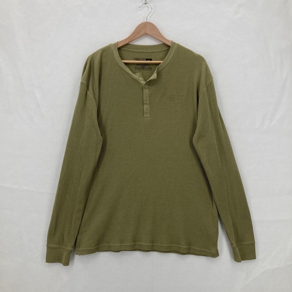 Troll Co Shirt Mens XL Green Long Sleeve Thermal Henley Waffle Knit Workwear - Picture 1 of 11